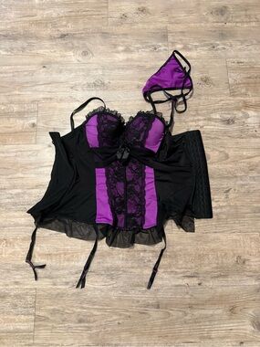 Black Fuchsia Secret Lace XL Corset Lingerie Set Purple Black Y2K Goth